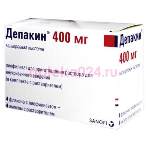 Депакин лиофилизат для приготовления раствора для внутривенного введения 400мг 4мл №4 /в комплекте с растворителем: вода для инъекций (ампулы) 4 мл-4 шт./