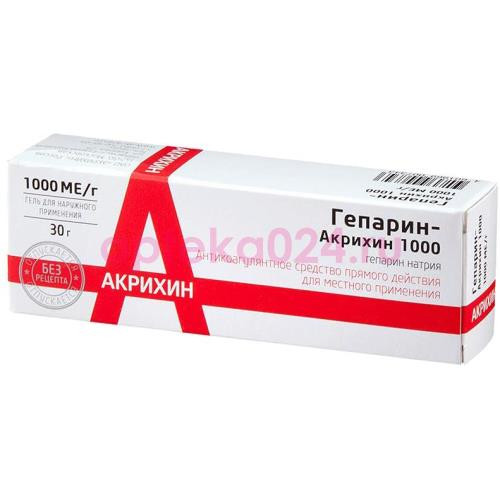 Гепарин-акрихин 1000 гель для наружного применения 1000ме/г 30г