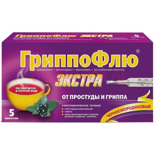 Гриппофлю экстра от простуды и гриппа порошок для приготовления раствора для приема внутрь 13г №5 черн смородина