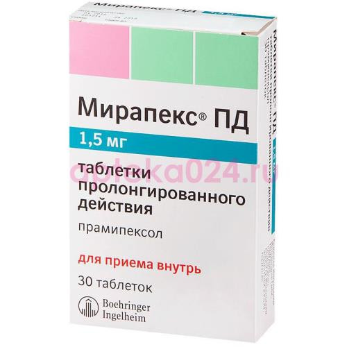 Мирапекс пд таблетки пролонгированного действия 1.5мг №30