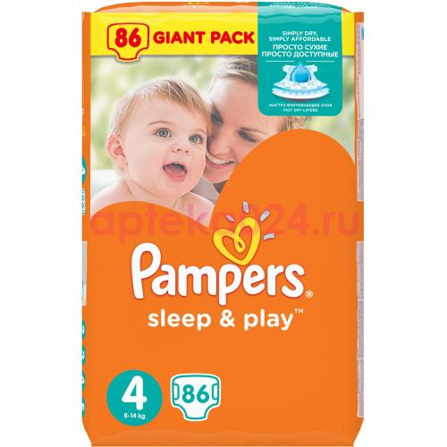 Памперс подгузн. слип энд плей 7-14/18кг р.4 №86 макси [pampers]