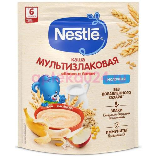 Нестле каша молочная 200г мультизлак яблоко + банан 6мес +